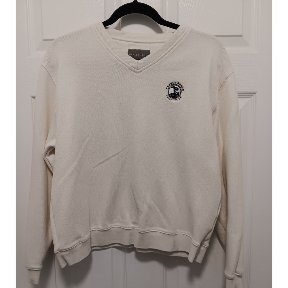 Cutter & Buck Womens Pebble Beach Golf Links V-Neck Sweatshirt Cream Cotton XL